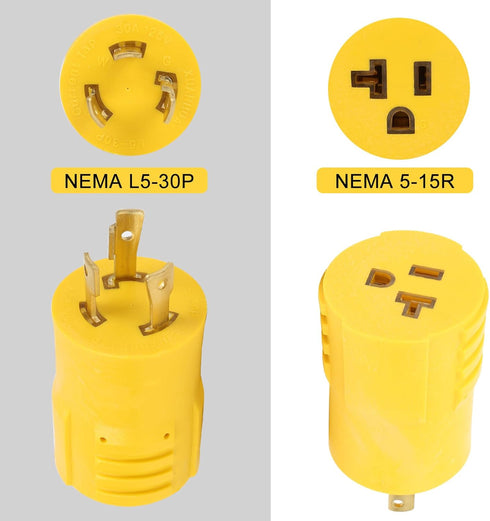 NEMA L5-30P to 5-15R 5-20R Compact Power Adapter Connector, 3 Prong 120V 30 Amp Twist Lock Adapter Male Plug to 20 Amp Female Receptacle Adapter f...