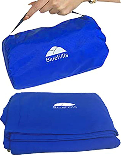 BlueHills Ultra Compact Travel Blanket Pillow in Portable Bag Case Premium Cozy Soft Compact Pack Large Blanket for Airplane Flight Layover Blue -...