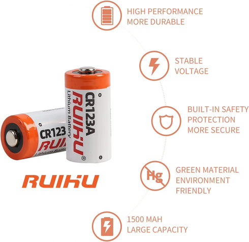 CR123A Lithium Battery, 10 Pack 3V 1500mAh Lithium Manganese Dioxide(Li-MnO2) Battery for Flashlight Alarm Smart Sensor Microphones, Non-Rechargea...