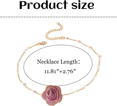 Rose Flower Choker Necklace Vintage Pearl Choker Necklace for Women Floral Choker Rose Choker Bride Wedding Party Summer Necklace (Purple)...