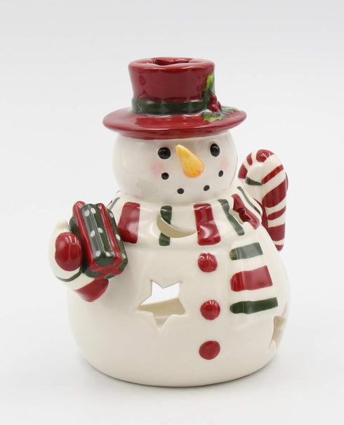 Fine Ceramic Snowman Wearing Scarf Tea Light Candle Holder, 5-1/2" H...