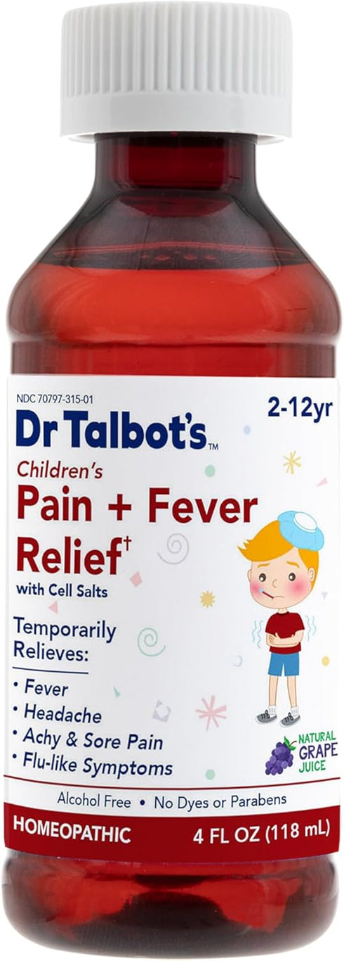 Dr. Talbot's Pain + Fever Relief Liquid Medicine with Naturally Inspired Ingredients for Children, Includes Dosage Cup, Grape Juice Flavor, 4 Fl O...