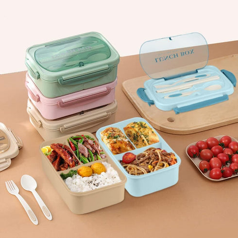 NatraProw Bento Box for Adult, 1200 ML Lunch Containers, LeakProof Lunch Box with Utensils, BPA Free, 3 Compartment Bento Box Microwave Safe, Blue...