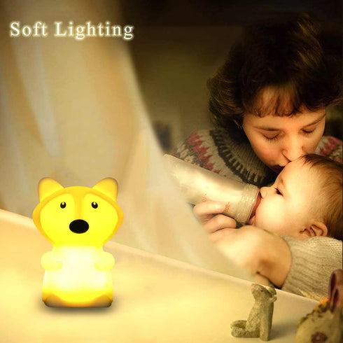 WHA&DARREN Fox Squishy Night Light for Babies & Kids, Nursery Light, Animal Shaped, Silicone Material...