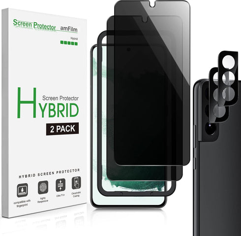 amFilm Privacy Screen Protector Samsung Galaxy S22 5g 6.1 inch with 2 Pack Camera Lens Protector, Anti Spy, Fingerprint ID Compatible, Easy to Ins...