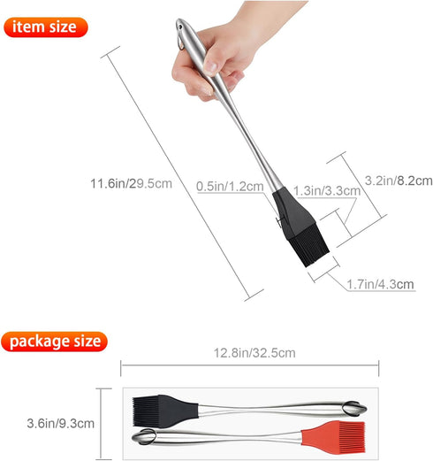 Pastry Brush - 12" Basting Brush with Long Silicone Brush Head for Kitchen Cooking Baking BBQ & Grilling, Stain Resistant Design. 2 pack...