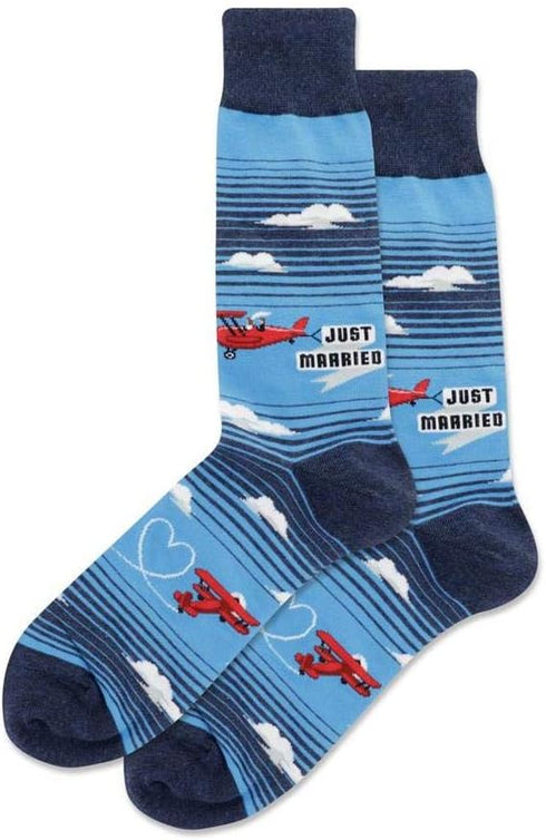 Hotsox Men's Just Married Plane Crew Socks 1 Pair, Denim Heather, Men's 10-13...