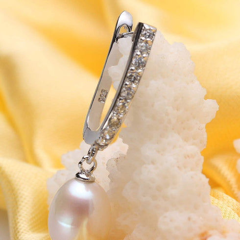 Genuine Pearl Jewelry Set Pearl Pendant Necklace &Pearl Earrings Set Zircon Dangle Drop Earrings S925 Sterling sliver Wedding Gift...