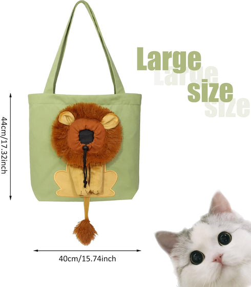 Lion-Shaped Show Head Pet Canvas Shaped Shoulder Bag?Pet Out Bag, Outcrop, Pet Out Shoulder Bag. (Light green-Large)...