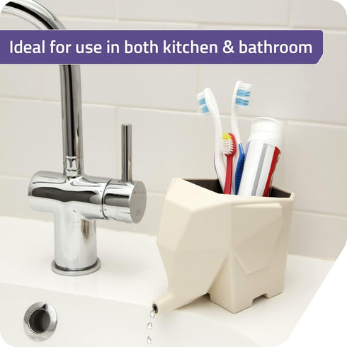 PELEG DESIGN Cutlery Holder Jumbo Cute Drainer and Funny Plastic Elephant Sink Cutlery Organizer Drainer Storage Box and Toothbrush Holder (Cream)...
