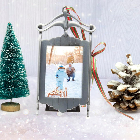 FINE PHOTO GIFTS Pewter Sled 2" x 3" Photo Ornament Picture Frame...