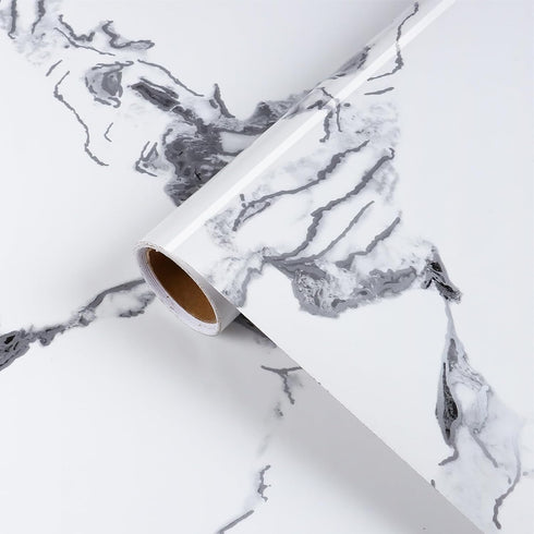 White Marble Countertop Contact Paper 15.7"x118" Waterproof Glossy Marble Peel and Stick Wallpaper for Kitchen Countertops Removable Self Adhesive...