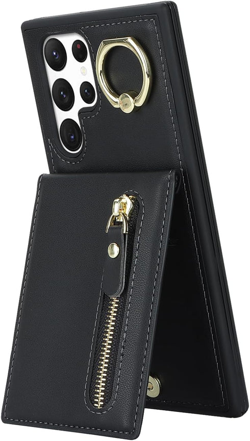 Samsung Galaxy S22 Ultra Case with Card Holder for Women, Samsung Galaxy S22 Ultra phone Case Wallet with Credit Card with Ring Kickstand Zipper S...