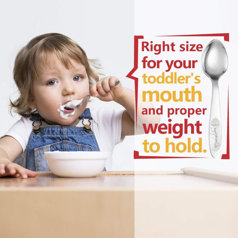 4 Piece Stainless Steel Toddler Utensil Set, Safe Kid Silverware Set for Self Feeding,Cartoon Toddler Forks and Spoons, Dishwasher Safe...