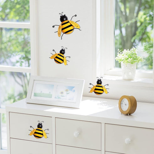 MorTime 4 Pack Metal Bee Wall Art Sculptures Garden Decorations, Hanging Bee Wall Decor Indoor Outdoor Garden Yard Lawn Decor...