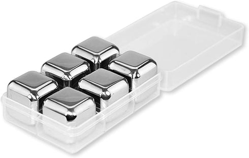COSIEST 6PCS Whiskey Stones Stainless Steel Ice Cubes, Reusable Metal Ice Stones, Freezer Storage Tray for Beer Wine Cooler, Pub Bar Accessories...