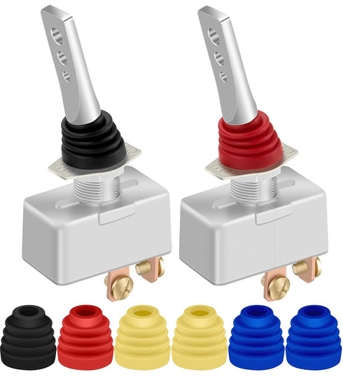 DaierTek 12 Volt 50 Amp Heavy Duty Toggle Switch 12V ON Off IP65 Waterproof Switch 2 Pin with Rubber Boot Cover (Black Amber Red Blue) -2pcs...