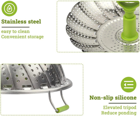 1 piece Steamer Basket, 5.5" to 9" Stainless Steel Vegetable Steamer Basket,Folding Expandable Steamers for Steaming Cooking...