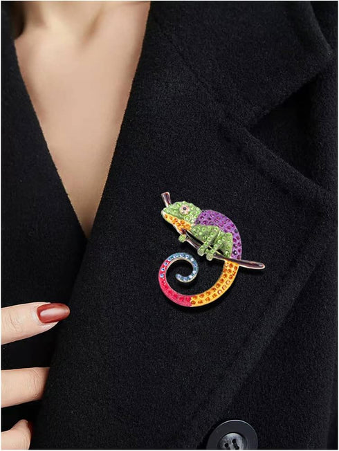 Rhinestone Chameleon Brooch Pin for Women Girls Fashion Exquisite Big Green Purple Colorful Crystal Animal Lizard Brooches Lapel Pins Dress Access...