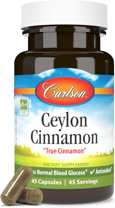 Carlson - Ceylon Cinnamon, Cinnamon Supplements, 500 mg, Cinnamon Extract Pills, Ceylon Cinnamon Capsules, 45 Capsules...