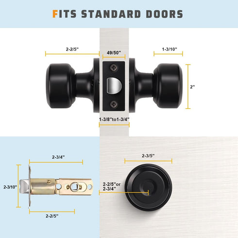 KNOBWELL 1 Pack Passage Door Knob for Hallway or Closet, Matte Black Interior Door Knobs, Non-Locking Door Handle Set Closet Door Knob, Hall & Clo...