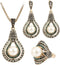 Dtja Vintage CZ Pearl Earrings Teardrop Pendant Necklace Jewelry Set for Women Girls Gold Plated Faux Pearls Boho Wedding Cocktail Party Christmas...