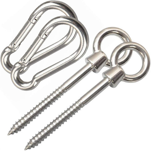 Hammock Hanging Kit, 2 Pack Hammock Chair Hook eye Hooks Heavy Duty Hooks Stainless Steel Hammock Hook Carabiner Set Swing Hardware for Hanging Yo...