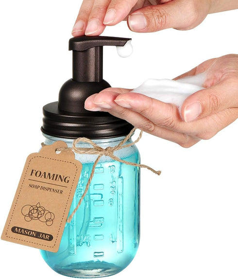 Amolliar Mason Jar Foaming Soap Dispenser, Rustproof Stainless Steel Lid, BPA Free Foam Pump, with Chalkboard Labels, Rustic Farmhouse Decor, Hand...