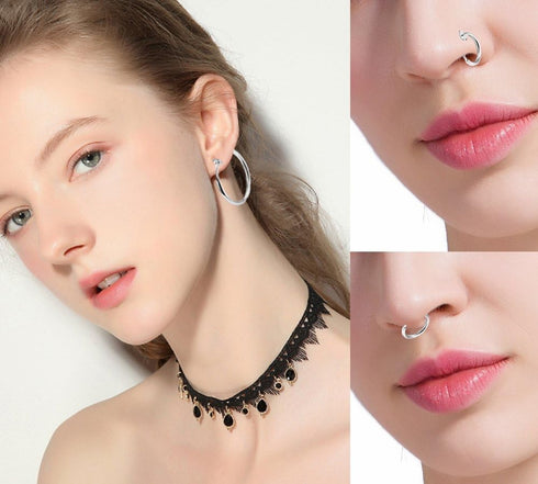 Keklle Stainless Steel 4 Pairs Clip On Hoop Earrings for Women Men Non Pierced Earrings (A:Silver-Tone)...
