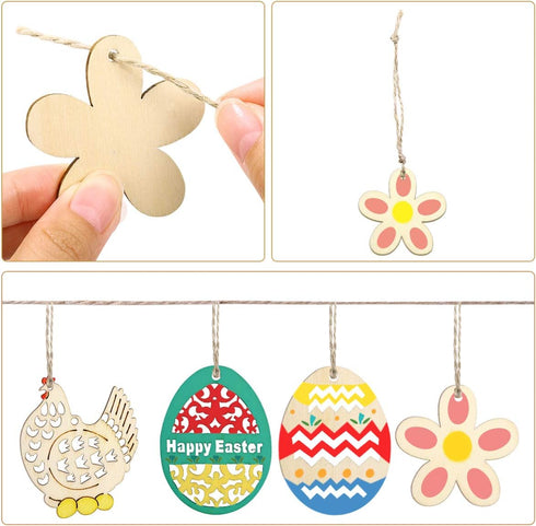 Wooden Eggs 48 Pieces Easter Crafts Wooden Ornaments Unfinished Crafts Hanging Embellishments for Party Supplies DIY Decor Valentines Day Cards fo...