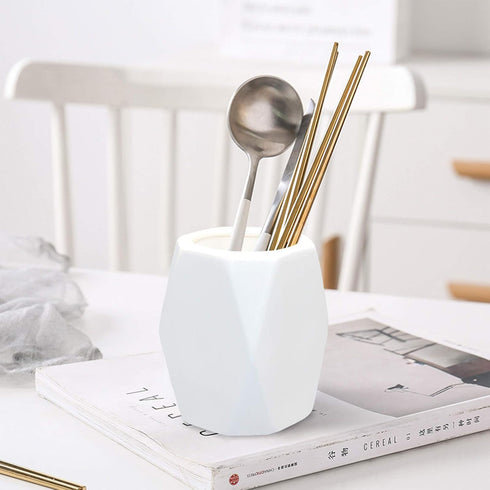 2 Pack Ceramic Pencil Holder,White Geometric Pen Cup Makeup Brush Holder for Girls Women,Desk Accessories Holder,Durable Desktop Organizer Pen Hol...