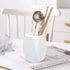2 Pack Ceramic Pencil Holder,White Geometric Pen Cup Makeup Brush Holder for Girls Women,Desk Accessories Holder,Durable Desktop Organizer Pen Hol...