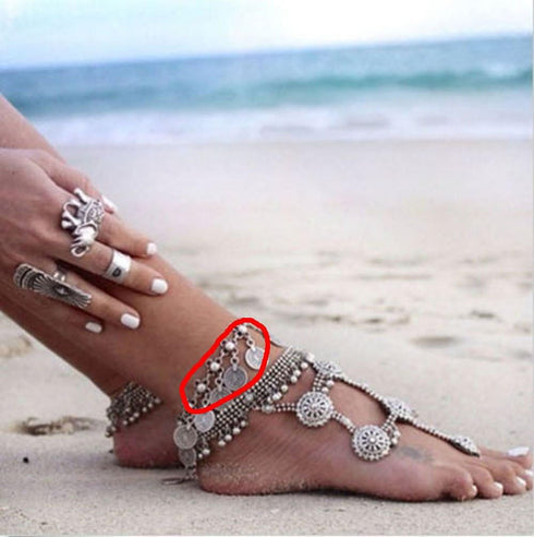 yueton Pack of 2 Vintage Bohemian Gypsy Coin Tassel Beach Anklet Chain Tribal Ethnic Retro Coin Bracelet...
