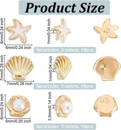 OLYCRAFT 45pcs 9 Style Starfish Shell Resin Fillers Alloy Enamel Cabochons Ocean Nail Art Decorations Resin Accessories Supplies for Jewelry Makin...