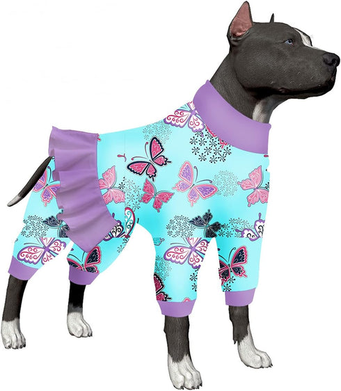 LovinPet Large Dogs Clothing - Post Surgery Comfort Pajamas, Lightweight Stretchy Fabric, Navy Butterfly Wings Print, Large Dog Pajamas, Undershir...