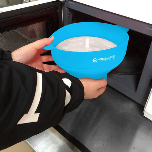 Collapsible Silicone Microwave Hot Air Popcorn Popper Bowl With Lid and Handles - Aqua...