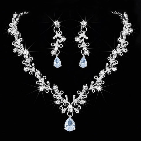 Rhinestone Jewelry Set Silver Sparkly Crystal Prom Necklace Jewelry for Women...