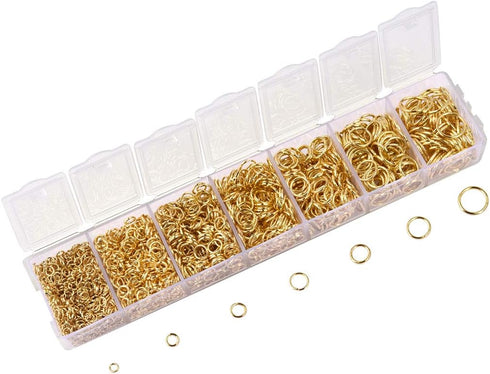 LANBEIDE 2296Pcs Jump Rings Gold Plated Jewelry Connectors Chain Links 3mm 4mm 5mm 6mm 7mm 8mm 10mm Box Set Open Jump Rings Gold for Necklace Repa...