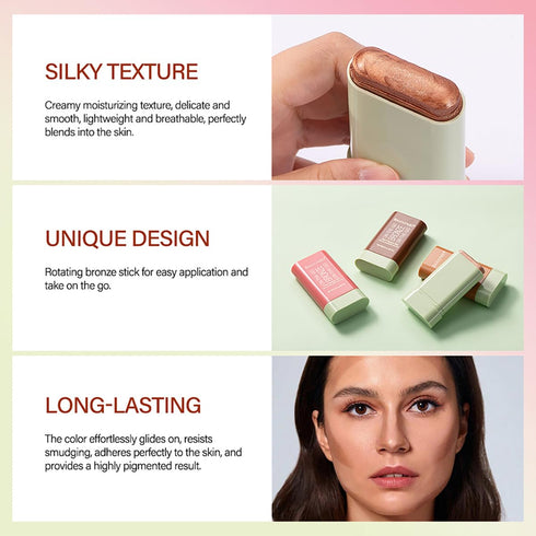 Multi-Use Makeup Blush Stick, Beauty Tinted Solid Blush Stick,Facial Contouring Highlight & Brighten Face Stick, Waterproof Moisturizer Stick, Sui...