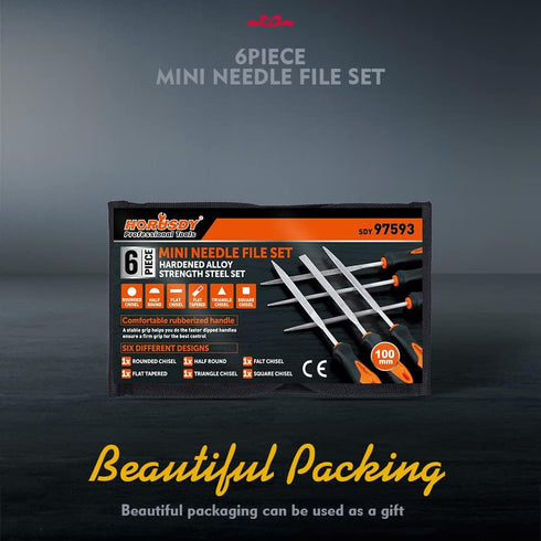 HORUSDY 6-Pieces Needle File Set, Hand Metal Files, Alloy Strength Steel Include Flat, Flat Warding, Square, Triangular, Round, and Half-Round Fil...