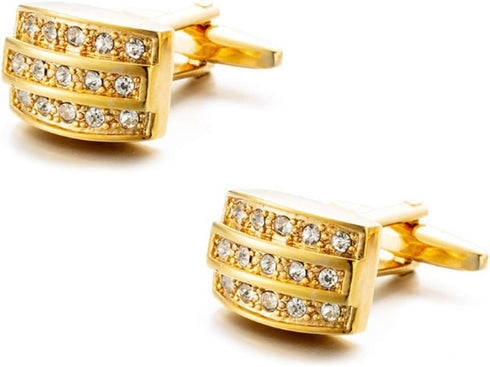 Triple rows Cubic stones Gold tone Cufflinks Luxury Chic Cuff links...