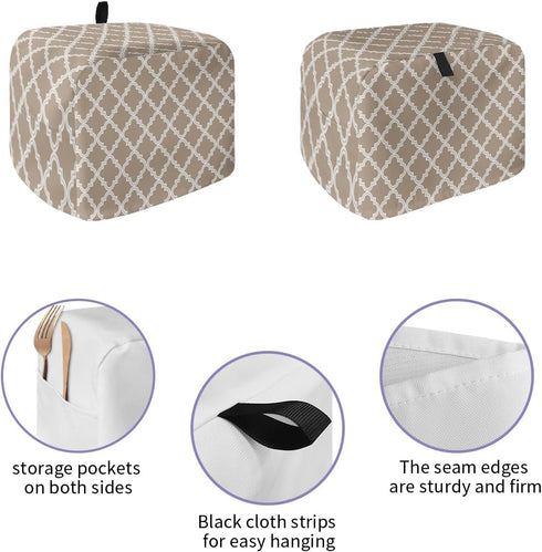Toaster Cover 2 Slice, Beige Moroccan Pattern Geometric Bread Maker Cover Toaster Dust Cover with Pockets, Dust-Proof Cover for Kitchen Small Appl...