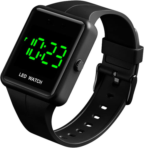 MASTOP Simple Men Women Sports LED digital Big Display Waterproof Date PU Strap Square Electronic Couple Watch (Black)...