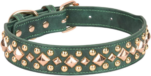 Spiked Dog Collar Soft Pu Leather Mushrooms Rivet Spike Studded Dog Collar Adjustable Puppy Collars (L, Green3)...