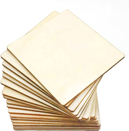 20 Pcs Unfinished Wood Pieces,4 x 4 Inch Blank Natural Slices Wood Square for DIY Crafts Painting, Scrabble Tiles, Coasters, Decoration...