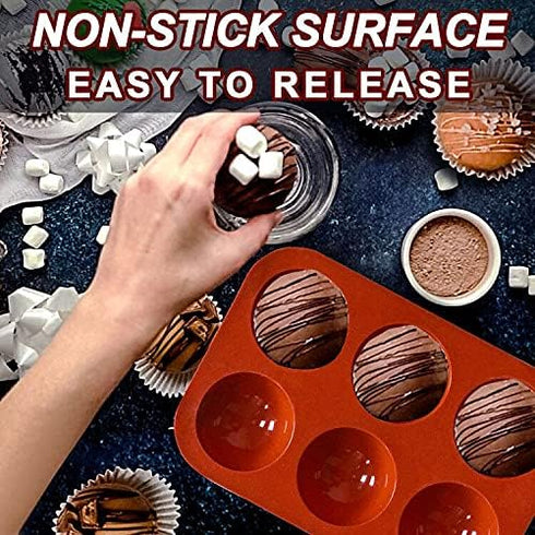 6 Holes Medium Semi Sphere Silicone Molds, 3 Packs Half Sphere Silicone Baking Molds for Making Chocolate, Cake, Jelly, Dome Mousse...