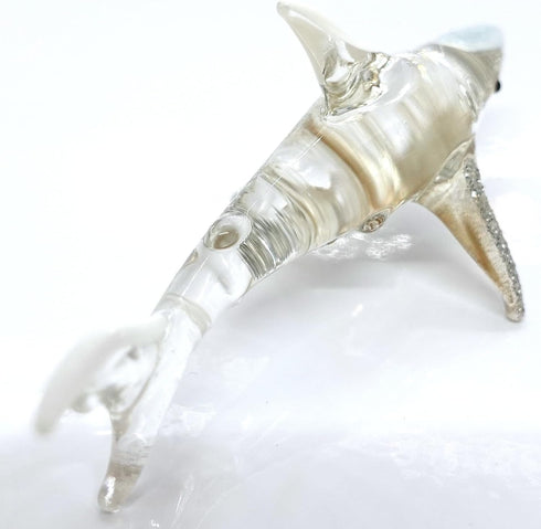 Shark Miniature Tiny Figurines Animals Hand Painted Blown Glass Art Sea Collectible Gift Decorate (Clear Silver)...