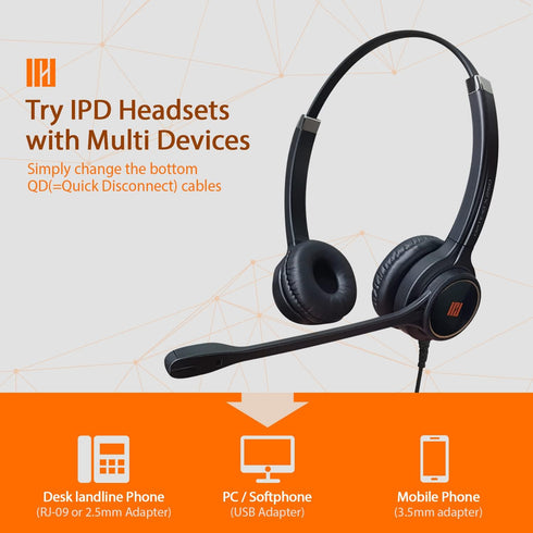 IPD IPH-255 Phone Headset with Noise cancelling Microphone for Office and Call center -Compatible with Cisco landline phones -7800/7900/8800/6945 ...