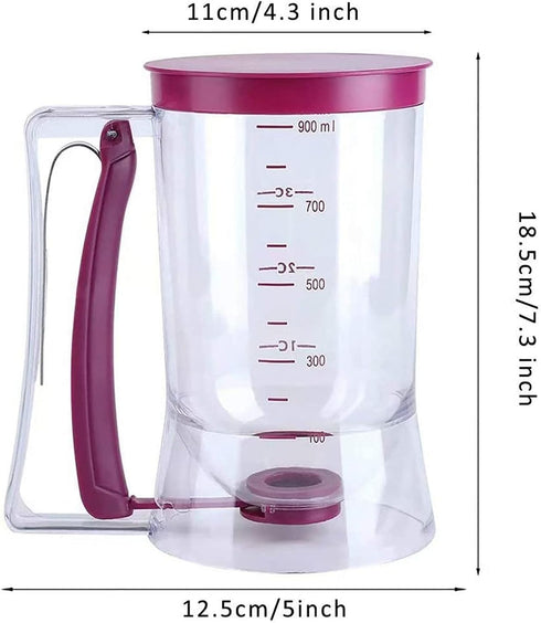 4 Cup Pancake Cupcake Batter Dispense, 900mL Pancake Dispenser For Batter With Measuring Label Squeeze Handle Bracket and Silicone food brush for ...