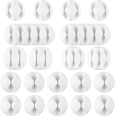 AUSTOR 20 Pieces Cable Clips White Cable Holders Adhesive Desk Cable Organizer Silicone Wire Holder Cable Management for Cable, Cord and Wire...